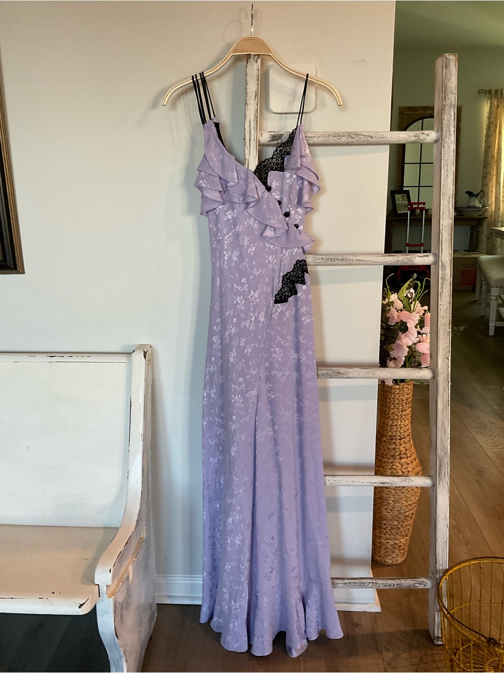 MAYLE La Feminin 100% Silk Purple Ruffle Tier Maxi Dress Made In USA Women Sz 2